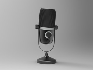 3d microphone. Radio show or audio podcast concept. Vintage microphone rendered illustration