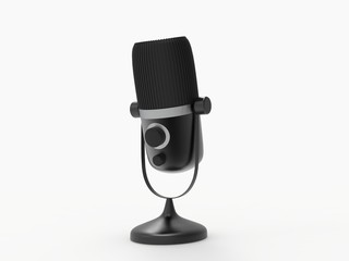 3d microphone. Radio show or audio podcast concept. Vintage microphone rendered illustration