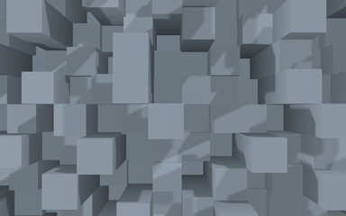 Abstract gray elegant cube geometric background. Chaotically advanced rectangular bars. 3D Rendering, 3D illustration
