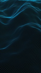 Abstract landscape on a dark background. Cyberspace navy blue grid. hi tech network. 3D illustration