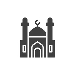 Islamic mosque vector icon. filled flat sign for mobile concept and web design. Mosque building glyph icon. Symbol, logo illustration. Vector graphics