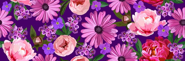 Seamless floral bright pattern with peonies flowers