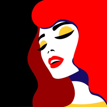 Young woman model in profile in pop art style. Sexy girl for advertising with bright hair