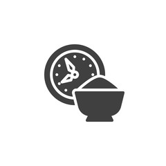 Time for Iftar vector icon. filled flat sign for mobile concept and web design. Clock and Iftar food glyph icon. Symbol, logo illustration. Vector graphics