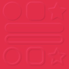 Bright red shaped figure UI set gradient buttons. Internet symbols on a red background. Neumorphic effect icons.