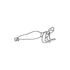 Young woman doing plank. Sports workout, gymnastic exercise. Hand drawn vector illustration