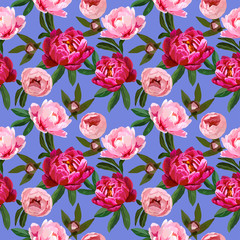 Seamless floral bright pattern with peonies flowers