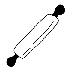 Doodle rolling pin on an isolated white background. Cooking, recipes, tools for the kitchen. Bakery set hand drawn. Stock vector illustration.