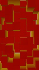 Abstract red elegant cube geometric background. Chaotically advanced rectangular bars. 3D Rendering, 3D illustration
