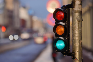 Tram traffic light showing green.
