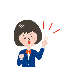 ピースして喜ぶ女子学生の上半身
