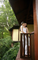 Women standing at the porch of a chalet