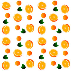 Seamless pattern of cartoon orange slices in modern style.  Vector illustration.