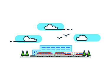 illustration for web site, application. A train. Railway station.