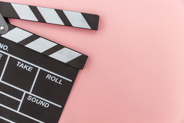 Filmmaker profession. Classic director empty film making clapperboard or movie slate isolated on...