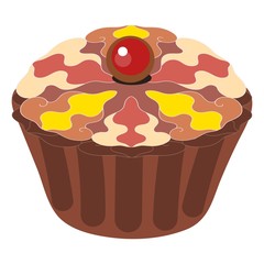 delicious chocolate cake with cream and berries. brown muffin isolated on a white background. flat food. print, sticker.