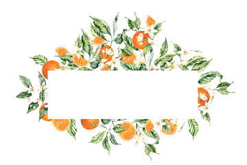 Watercolor citrus frames for summer wedding invitations. Citrus Oranges Clipart arrangements. Wedding summer invites.