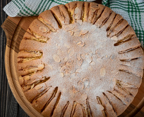 Homemade Organic Apple Pie with almond and cinnamon. Dessert Ready to Eat