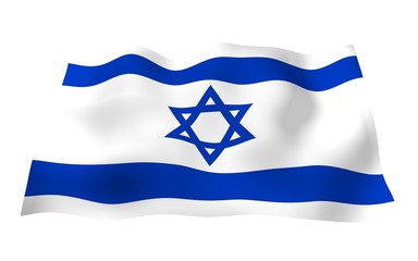 The flag of Israel. State symbol of the State of Israel. A blue Star of David between two horizontal blue stripes on a white field. 3d illustration