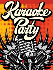 Advertising poster for karaoke party. Vector color illustration in retro style