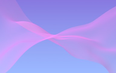 Pink wave on blue sky abstract background. Fluttering pink scarf. Waving on wind pink fabric. 3D illustration