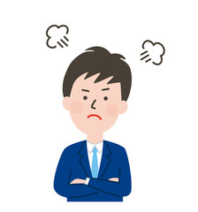 腕組みして怒るネクタイ男子の上半身