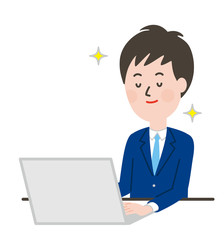 パソコン操作をするネクタイの男性