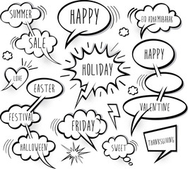 Hand drawn comic speech bubble cartoon, vector illustration