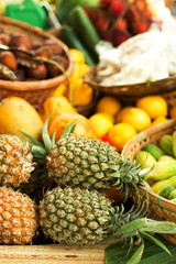 Colorful fruits in the marketplace with variety of organic fruits.