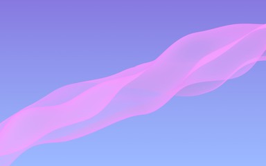 Pink wave on blue sky abstract background. Fluttering pink scarf. Waving on wind pink fabric. 3D illustration