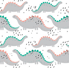 Seamless pattern with dinosaurs. Cute background with dinosaurs for children. Cartoon dinosaur.
