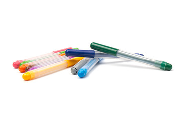 Colorful marker pen set on isolated background with clipping path. Vivid highlighter and blank space for your design or montage