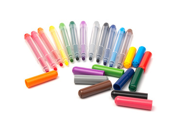 Colorful marker pen set on isolated background with clipping path. Vivid highlighter and blank space for your design or montage