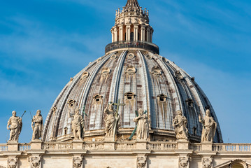 Cupola (dome) of St. Peter's Basilica with statues of saints, Vatican, Rome, Italy - 351238096