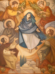 BARCELONA, SPAIN - MARCH 3, 2020: The modern painting of Assumption in the church Santuario Nuestra...