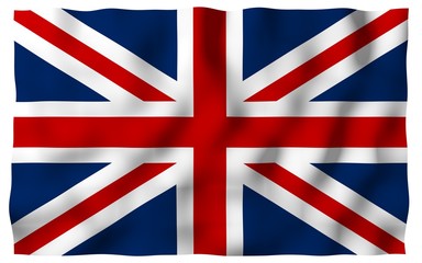 Waving flag of the Great Britain. British flag. United Kingdom of Great Britain and Northern Ireland. State symbol of the UK. 3D illustration