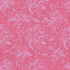 vector elegant sophisticated vintage ornament seamless flowers leaves waves pink red rose