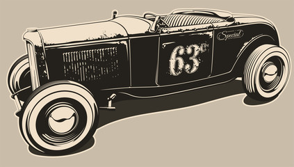 Hot Rod graphically, in retro colors. Vector illustration.
