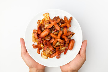 Stir sausage on white background