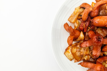 Stir sausage on white background