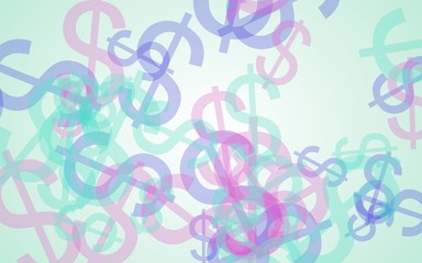 Multicolored translucent dollar signs on white background. 3D illustration