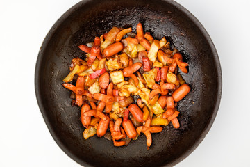 Stir sausage on white background