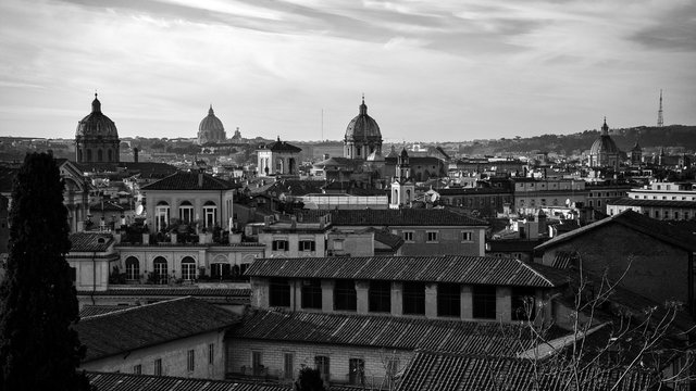Rome, Italy, Europe: panoramic image of the center of Rome from Caffarelli terrace of the Campidoglio