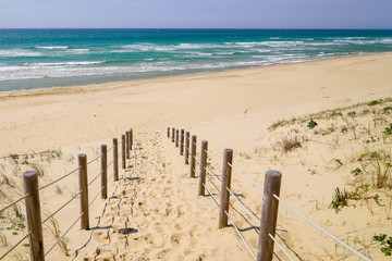 pathway sand beach access in La jenny Beach near Lege cap-ferret in France