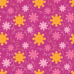 Different kinds of virus infection and bacteria seamless pattern. Medical background with coronavirus. Biology organisms. Genetics bacteriological microorganism. Flat vector illustration.