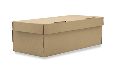 Close-up of closed brown cardboard box on white background with clipping path. Mockup design, carton box product for packaging shipping and storage in warehouse. Paper corrugated can use recycle.
