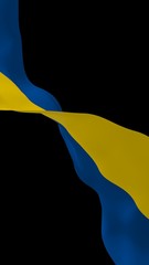 The flag of Ukraine on a dark background. National flag and state ensign. Blue and yellow bicolour. 3D illustration waving flag