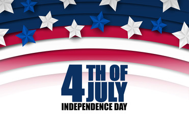 4th of July banner or poster in United States of America flag colors and decoration. Vector illustration. Happy independence day.