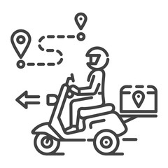 Courier delivery black line icon. Man rides motorcycle. Express shipping. Sign for web page, app. UI UX GUI design element. Editable stroke