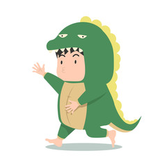 Cute boy in dinosaur costume vector
